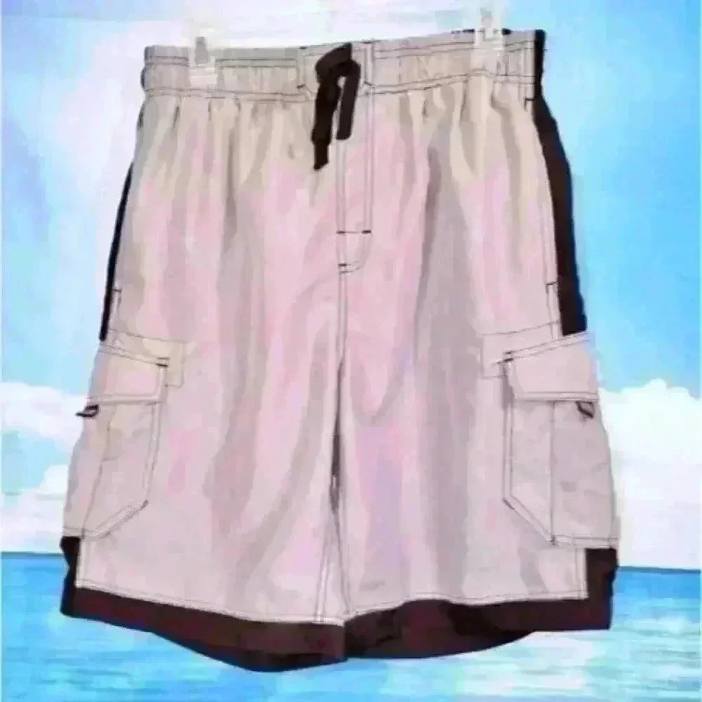US APPAREL Boys SWIM TRUNKS Board Cargo SHORTS GRAY and BLACK Swimsuit size Lg